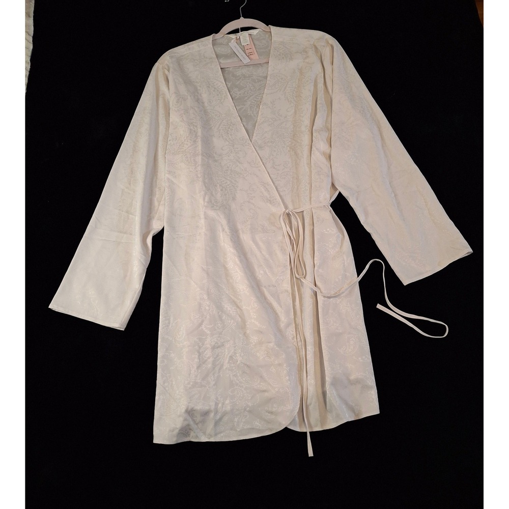 Victoria's Secret Womens XXL Knee Length Robe Cream Paisley Satin Wrap NWT